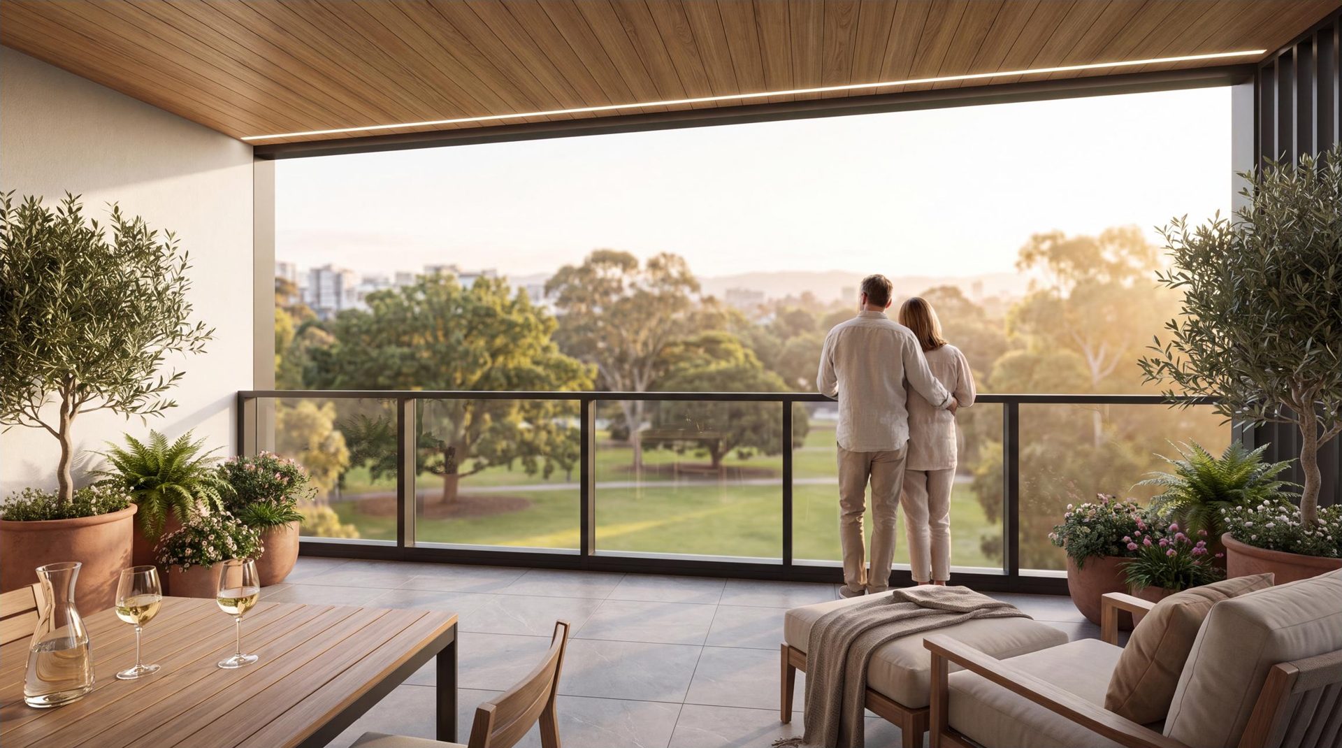 Balcony overlooking parkland