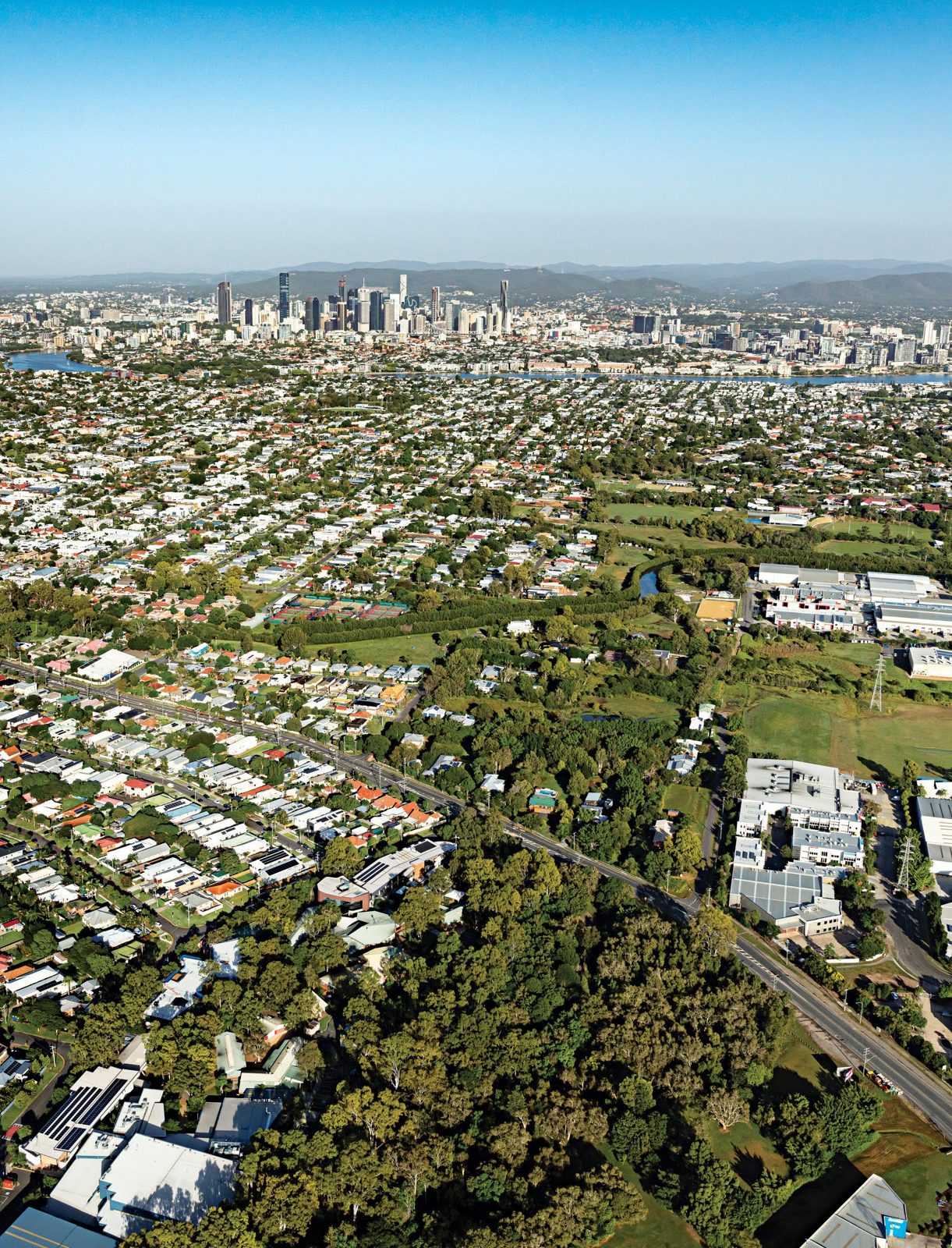 Aerial view of Cannon Hill towards the Brisbane CBD